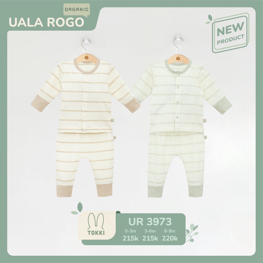 Bộ sơ sinh dài tay Ualarogo 0-9 tháng cúc giữa cổ tròn vải cotton thấm hút co giãn 3973
