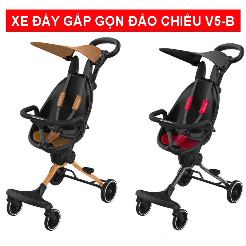 Xe Đẩy Thông Minh 4 Bánh Gấp Gọn Cho Bé V5-B Đảo Chiều, Có Mái Che Nắng - TẶNG KÈM BỘ THẺ HỌC THÔNG MINH 416 THẺ