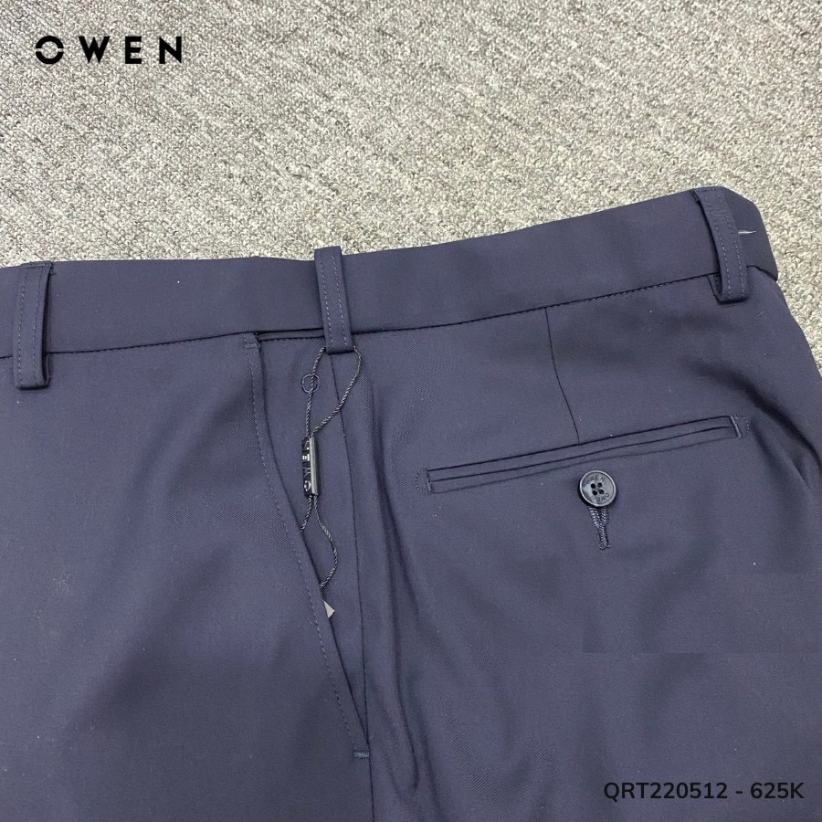 Quần âu tây nam công sở cao cấp OWEN QRT220512 dáng regular fit ống đứng suông rộng cạp chun màu xanh navy trơn vải poly