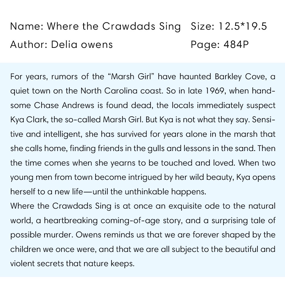 Nơi Hát Tiểu Thuyết Tiếng Anh Hát the Crawdads Hát Crawdads Hát Cô Gái Sâu Trong Đầm Phim Tăng Trưởng Nguyên Bản Tự Nhiên Lagu Sách Tiếng Anh