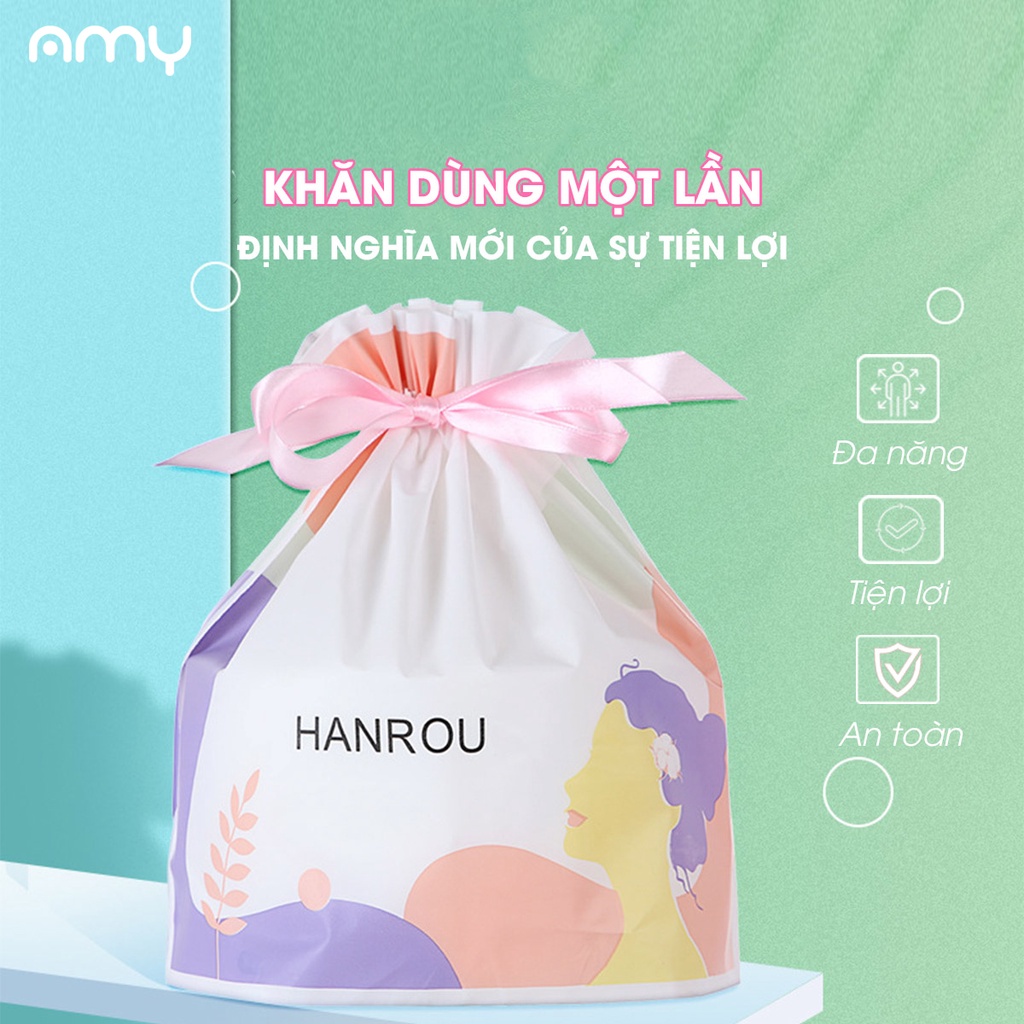 Cuộn Khăn Lau Mặt Dùng Một Lần AMY FLOWERS 20x20cm 100% Sợi Thực Vật Dùng Được Khi Ướt Và Khô