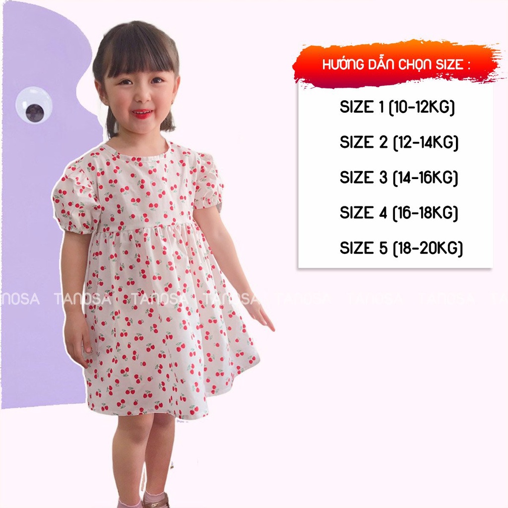 Váy hoa nhí cộc tay TANOSA đầm xòe cột nơ điệu đà cho bé gái 1-5 tuổi