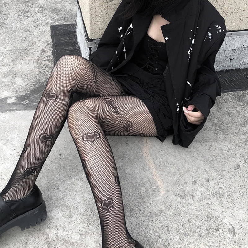 Quần Tất Lưới Màu Đen Xuyên Thấu Phong Cách Gothic Quyến Rũ Cho Nữ