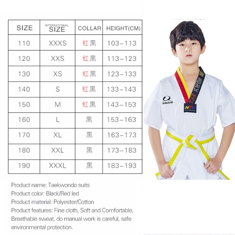 GINGPAI Bộ Trang Phục Võ Thuật Taekwondo Gồm Quần Short + Áo Tay Ngắn Mềm Mại Kích Thước 110cm-180cm
