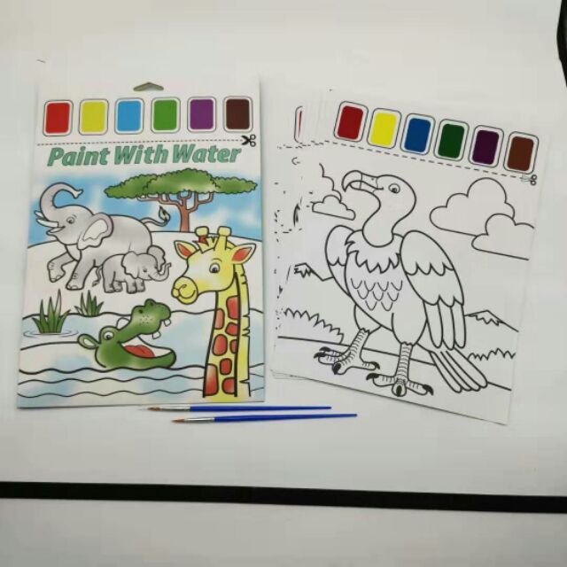 Bộ 6 tranh tô màu cho bé làm quen với màu nước