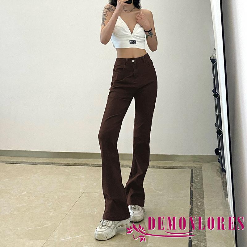 Quần Dài Lưng Cao Màu Trơn Cho Nữ