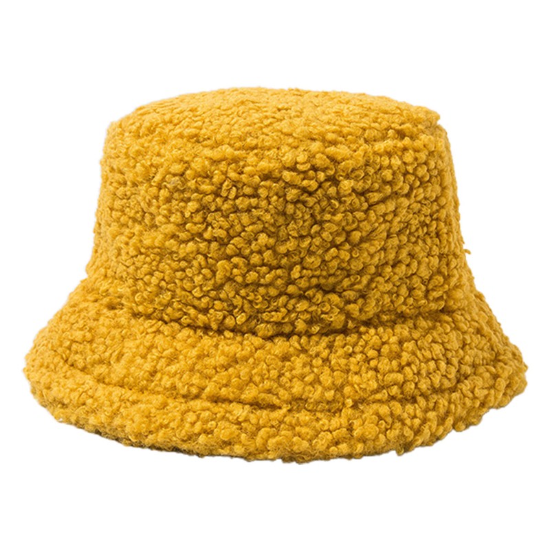 Women Thicken Fuzzy Plush Bucket Hat Solid Color Winter Warmer Fisherman Cap