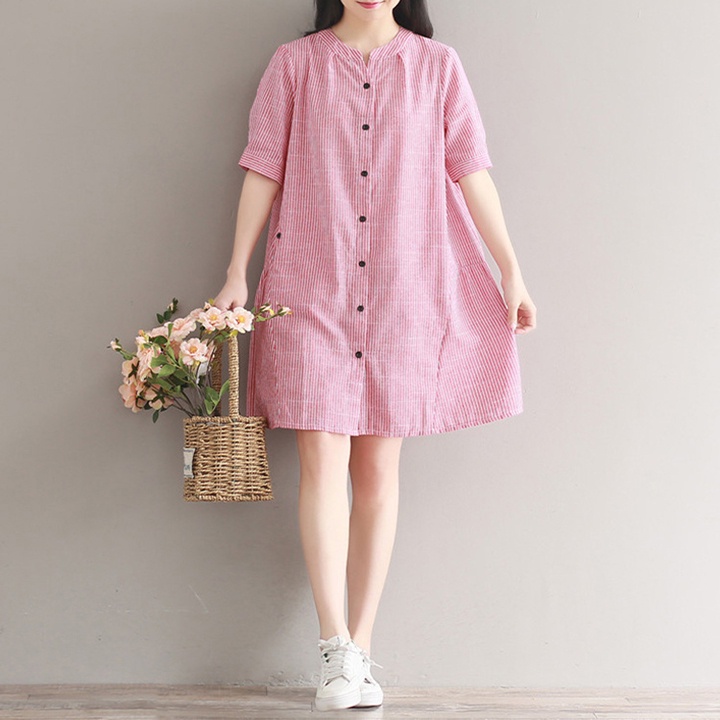 Đầm Bầu Thiết Kế Habi Fashion Dáng Suông Sọc Hồng Thời Trang HABI26