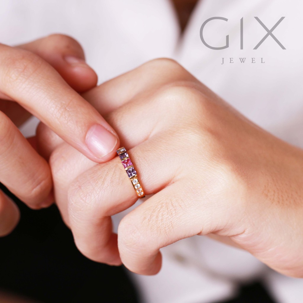 Nhẫn bạc nữ đẹp mạ vàng hồng đá CZ vuông Gix Jewel SPGN19