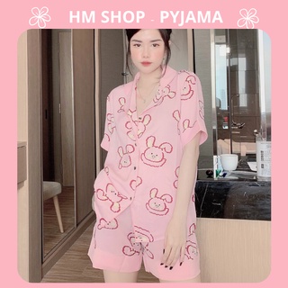 Bộ pijama cộc tay cao cấp mầu hồng, Bộ mặc nhà set đồ ngủ chất lụa mềm mịn, Freesize