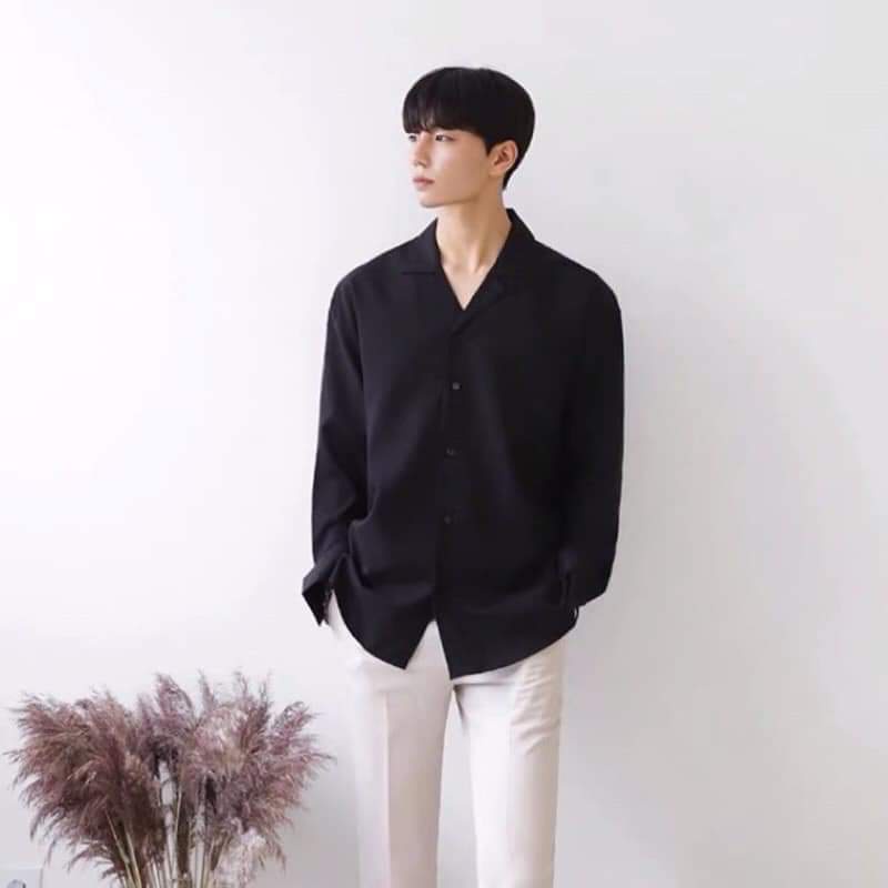 Áo sơ mi nam nữ dài tay cổ Vest UNISEX trơn 3 màu đen trắng be sữa chất đẹp hàng Quảng Châu | BigBuy360 - bigbuy360.vn