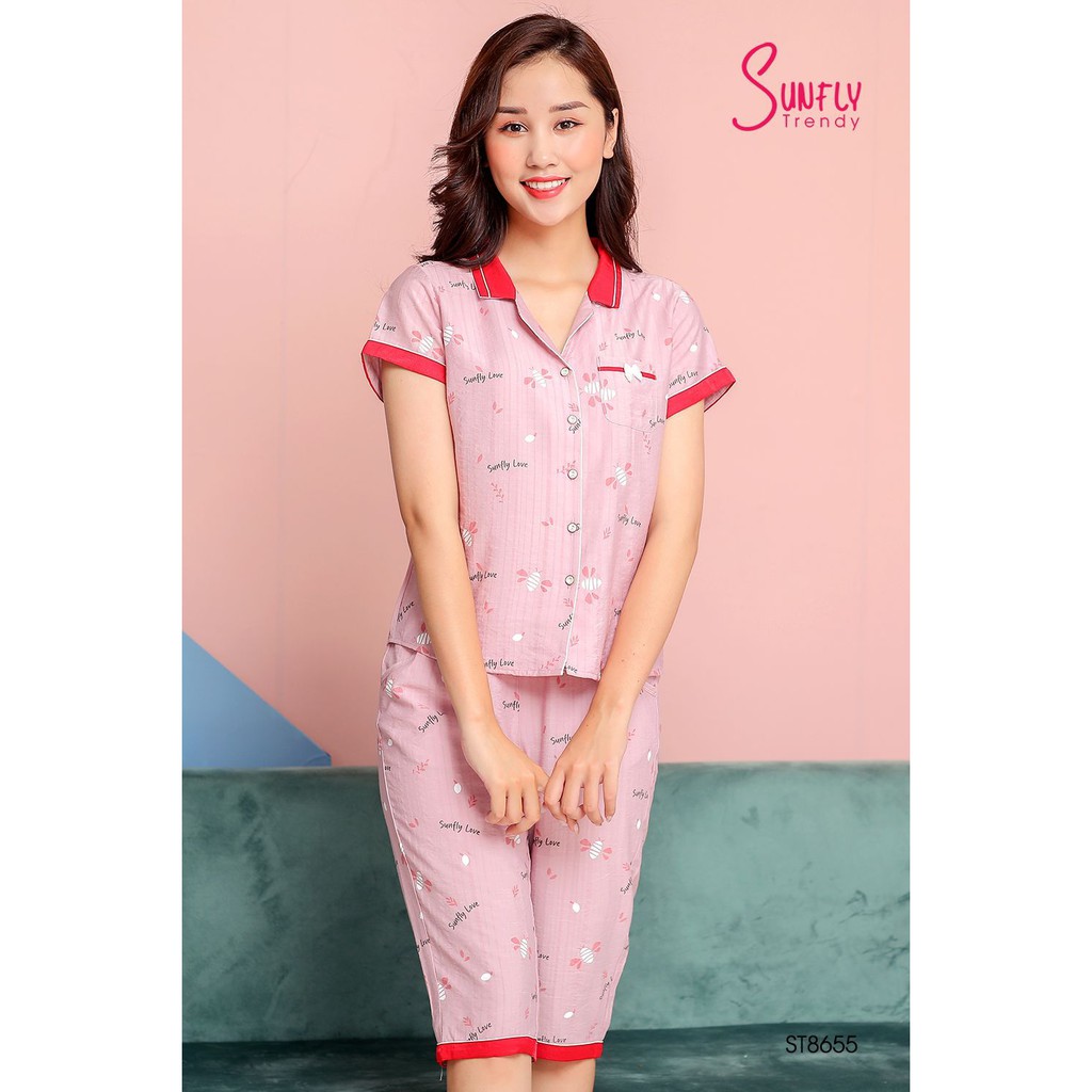 ST8655 BỘ PYJAMAS LINEN QUẦN NGỐ ÁO TAY CỘC