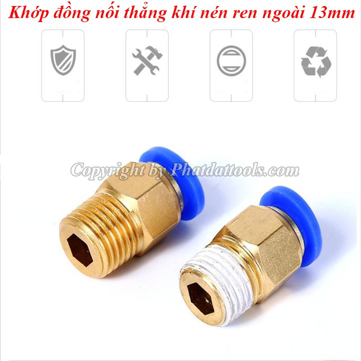 Khớp đồng nối thẳng khí nén 1 đầu ren 13mm-Đủ size ống từ 6-8-10-12