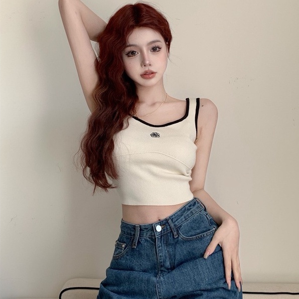 Áo ZHELIHANGFEI dệt kim hai dây thêu hoa quyến rũ hợp thời trang tùy chọn màu sắc