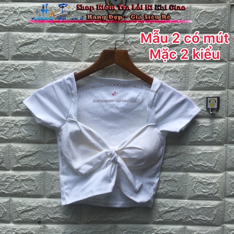 Áo kiểu croptop nữ đẹp ôm body tay ngắn cổ tròn đan dây hở lưng cực dễ thương mẫu mới thời trang 2021-A23