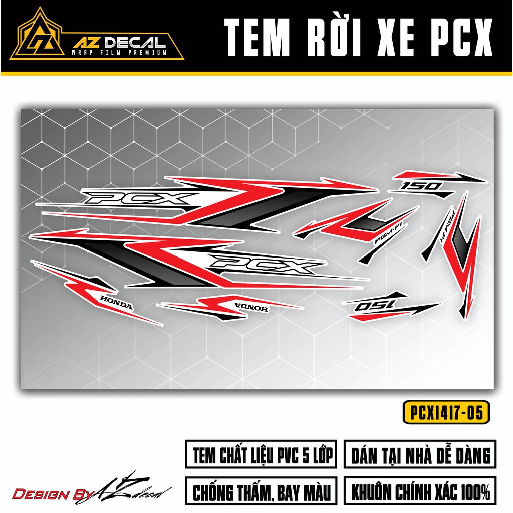 Decal Rời PCX 150 Mẫu Chữ PCX Cách Điệu | PCX-05 | Tem Chế Dán PCX Chống Xước, Chống Nước, Bền Màu