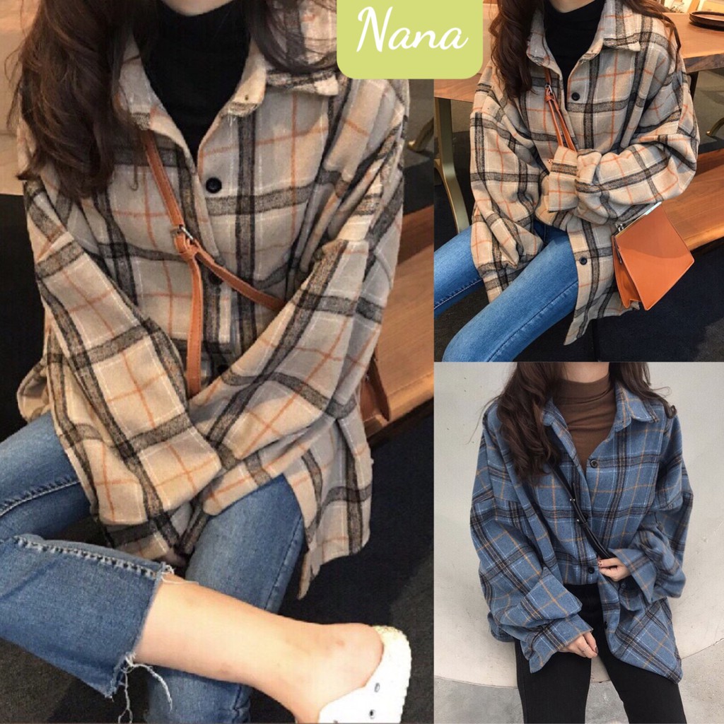 Áo sơ mi dài tay form rộng unisex kẻ br oversize phong cách ulzzang