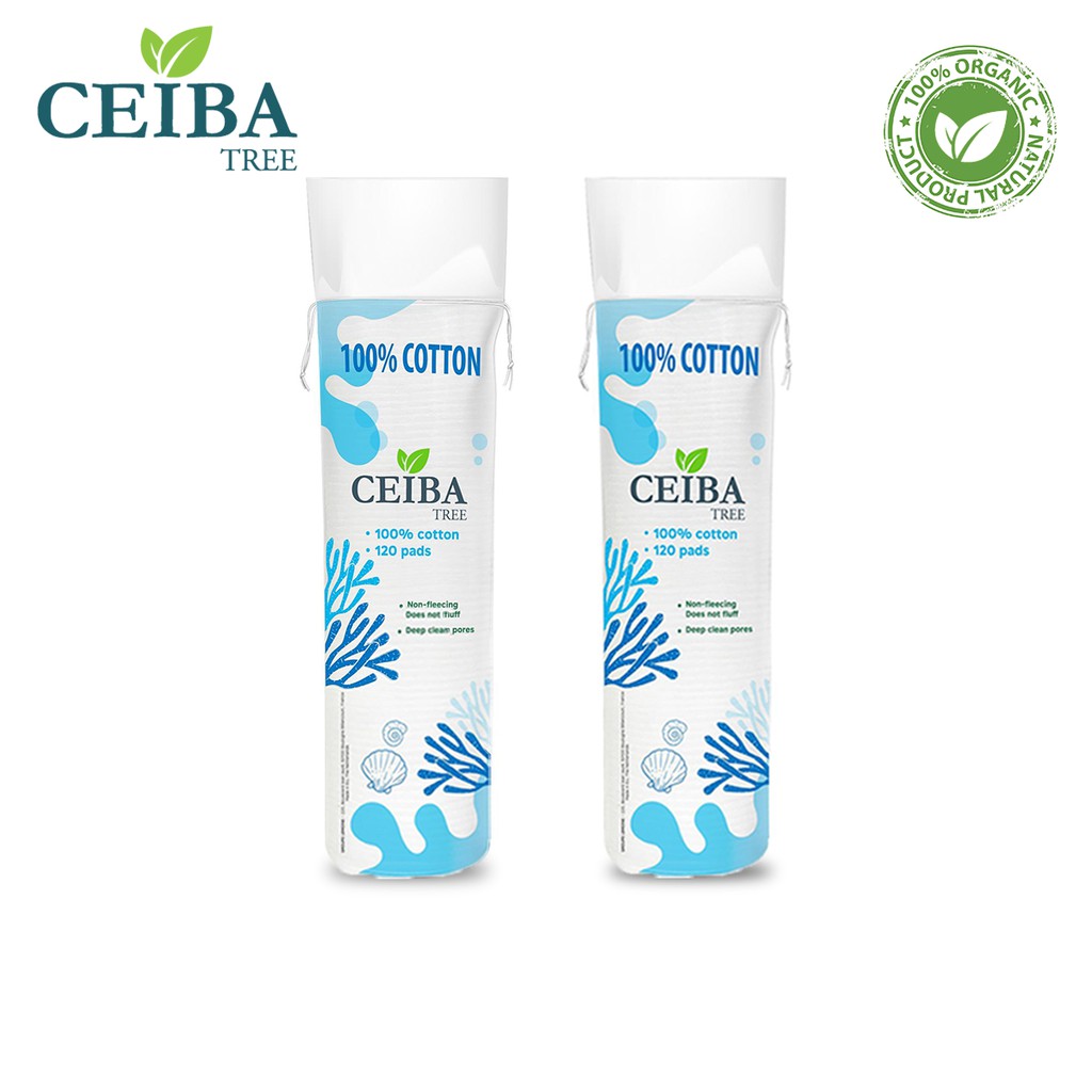 Combo 2 bông tẩy trang Ceiba 100% cotton siêu tiết kiệm dung dịch (120 pads x 2)