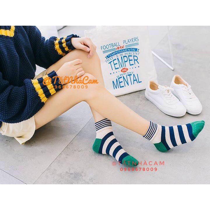 TẤT CAO CỔ NỮ VỚ CAO CỔ NAM Tất sọc khoang 5 màu CAM CAM VINTAGE