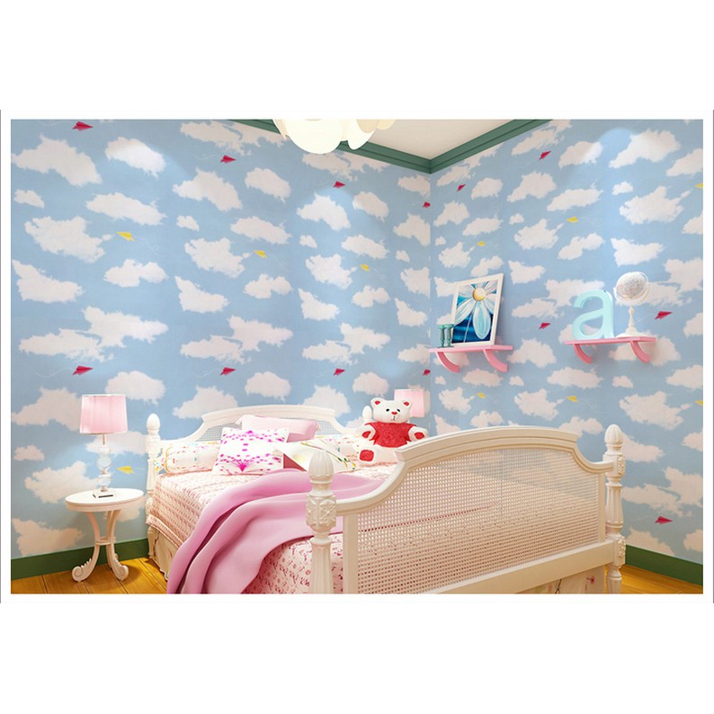 Cuộn 10m giấy dán tường mây trời nhạt khổ rộng 45cm