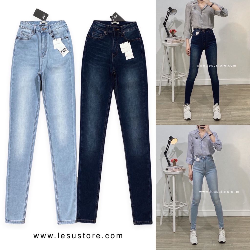 ẢNH TỰ CHỤP Quần Jeans Ôm trơn lưng cao dài 95cm