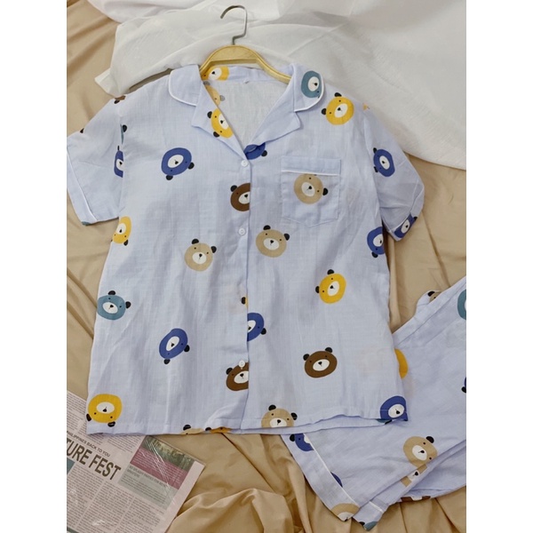 [Mã FAMARAL1 giảm 10K đơn 50K] Bộ pijama thô và xô tre tay cộc quần dài hàng cao cấp