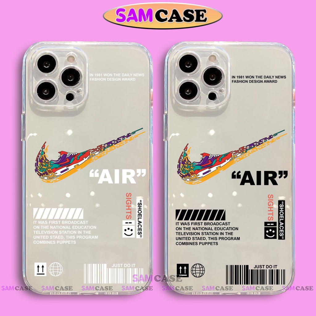 Ốp lưng iPhone Nike chống sốc cạnh viền vuông Silicon trong suốt cho iphone 6/6s/7/8/X/XS/11/12/13/14 Pro Plus Max