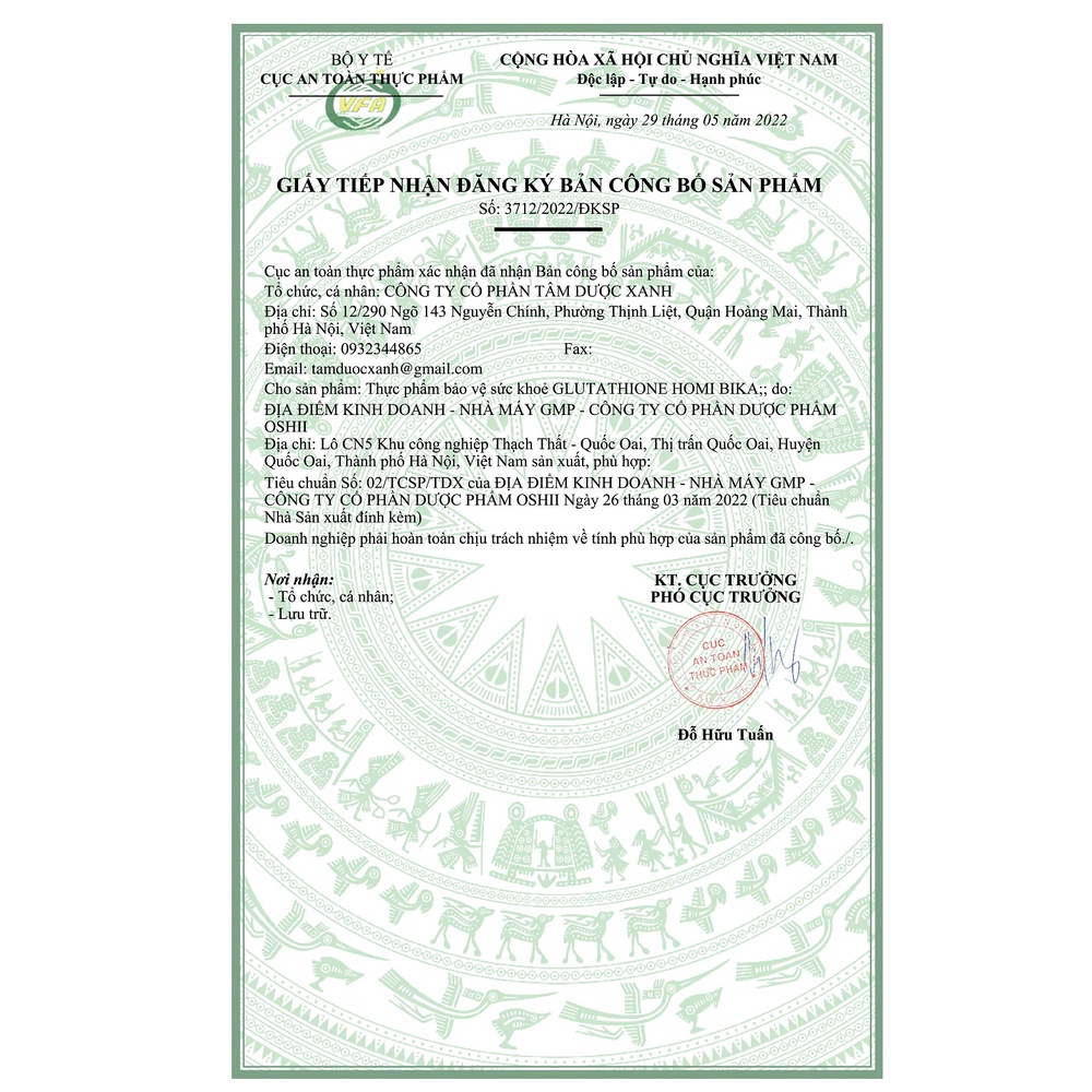 Viên Uống Sáng Đẹp Da Green Heart Pharma Glutathione Homi Bika Lọ 30 Viên