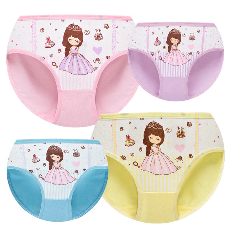 Bộ 4 Quần Lót Boxer Cotton Mềm Mại Co Giãn Thoáng Khí In Họa Tiết Hello Kitty Cho Bé Gái