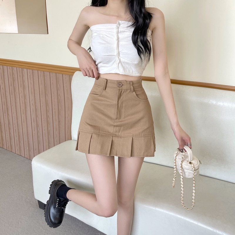 Cocory vn Chân Váy Jeans Chữ A Lưng Cao Vintage Cho Nữ