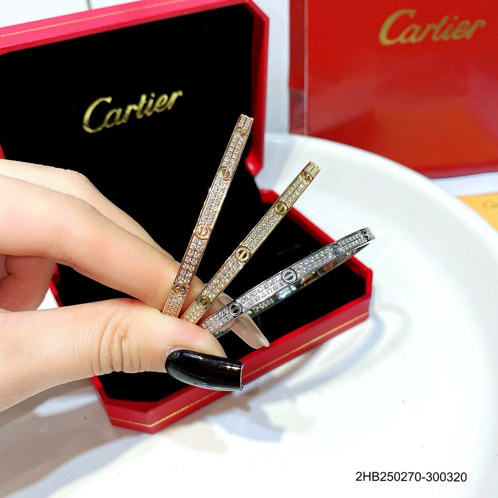 Vòng Tay Titan Nữ CATIER Đính Full Đá Có Dập Logo Bên Trong Kèm Full Box - Lắc Tay Titan Đính Full Đá