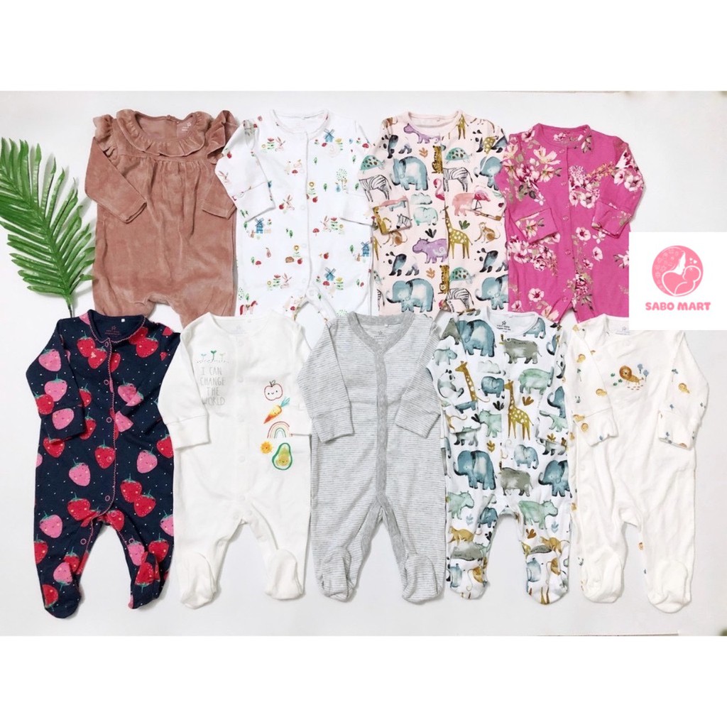 [HÀNG ĐẸP] Body Sleepsuit, Body Dài Cotton Liền Tất Vớ Cho Bé Trai Bé Gái 0-24months, Hàng Xuất Dư Xịn