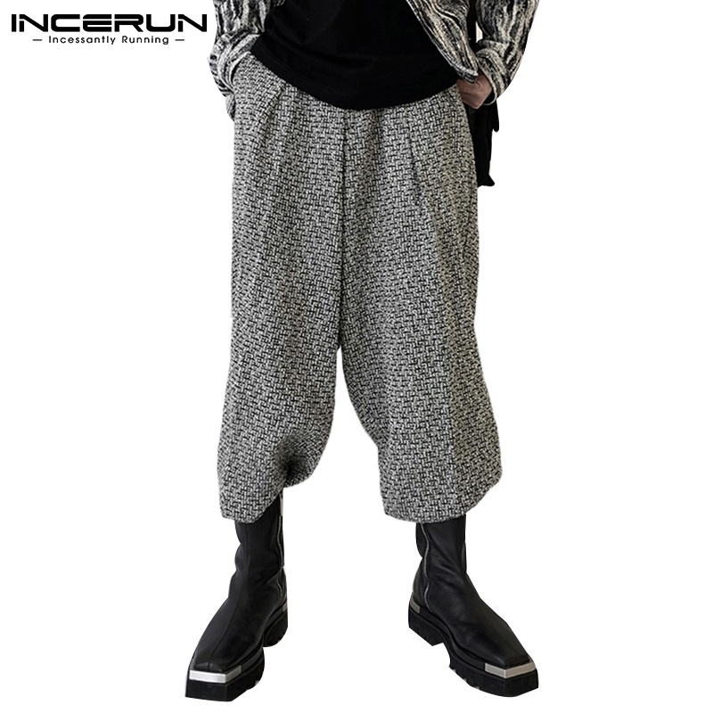 Quần dài INCERUN ống rộng màu trơn 2 màu thời trang cho nam