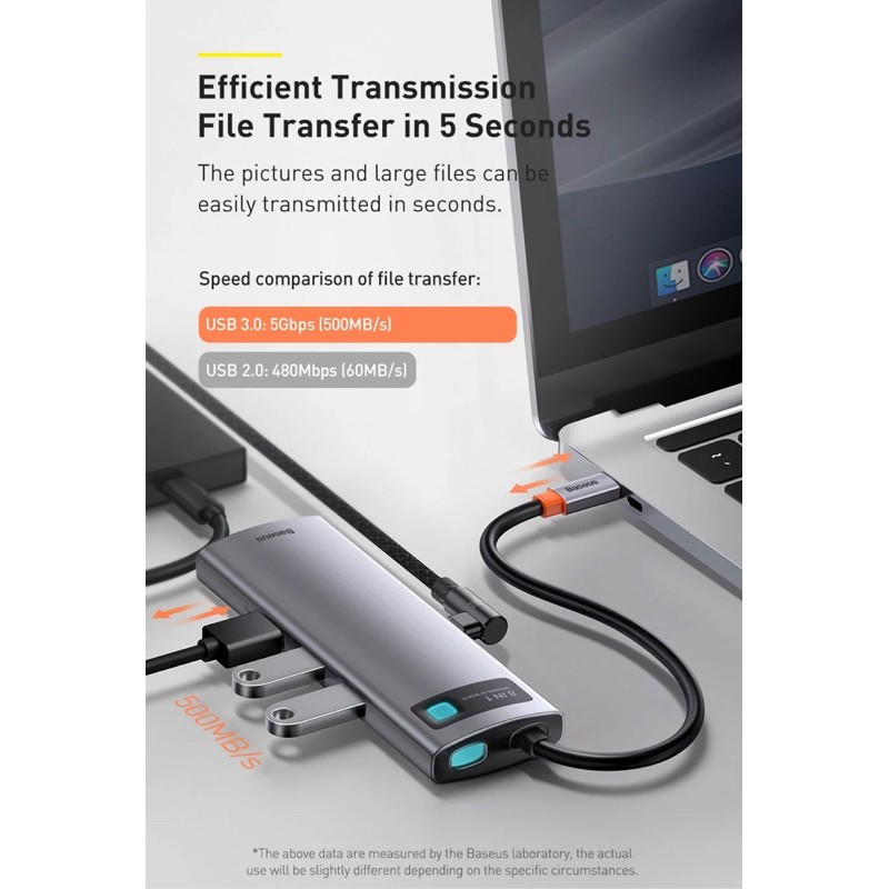 Baseus Metal Gleam Series 8trong1 Bộ đế HUB đa chức năng TypeC Màu xám không gian