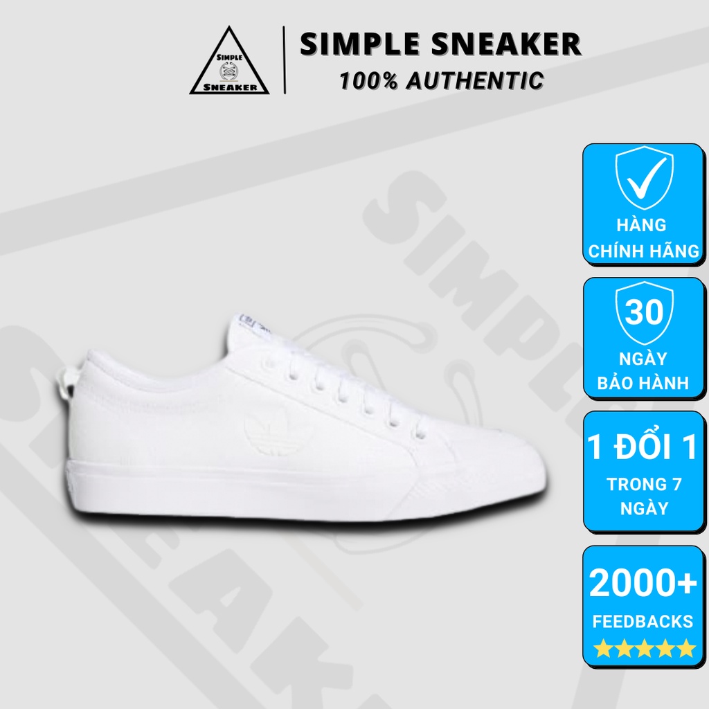 Giày Adidas Nizza Chính Hãng FREESHIP Adidas Nữ Nizza Ba Lá All White - Giày Vải Thể Thao Nam Nữ - Simple Sneaker