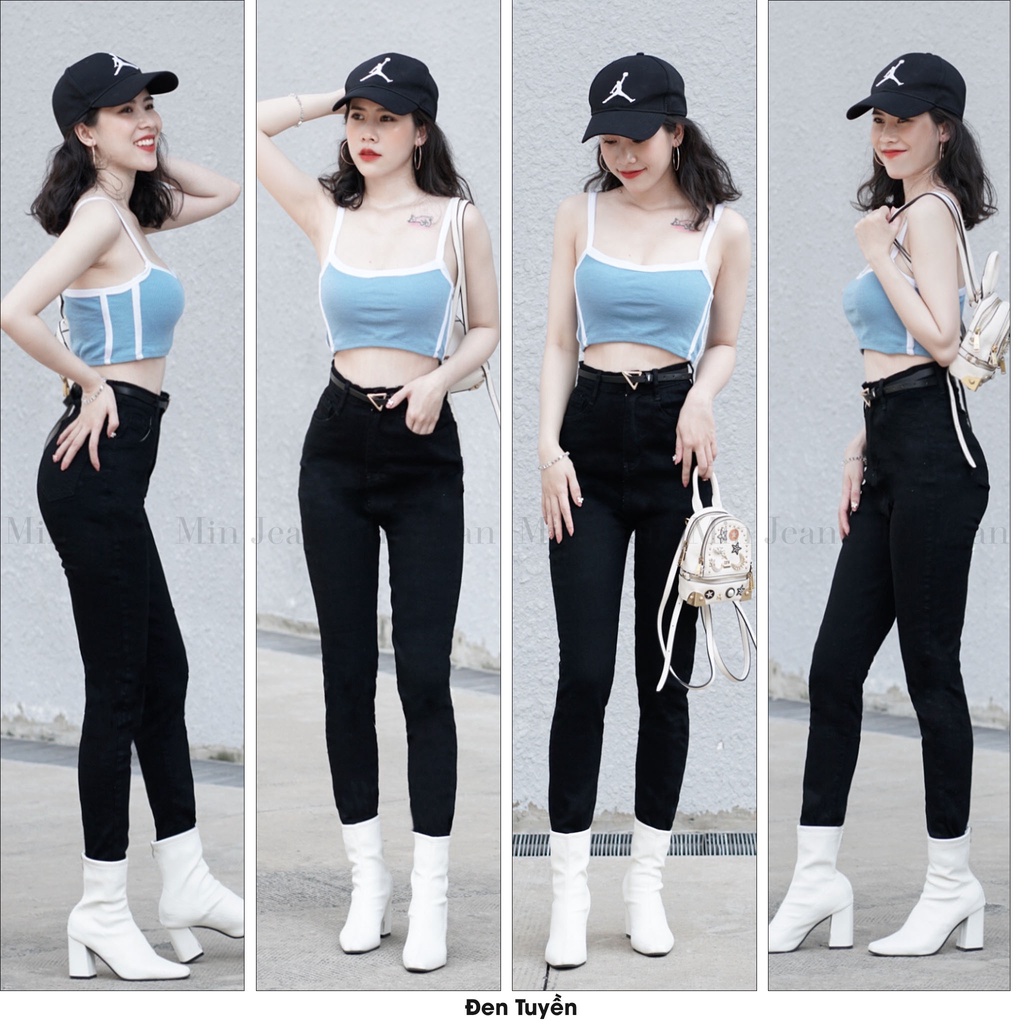 Quần Jean Nữ Lưng Cao Cắt Lai MINJEAN M01, Quần Bò Nữ Skinny Basic Tôn Dáng Cạp Cao Ulzzang