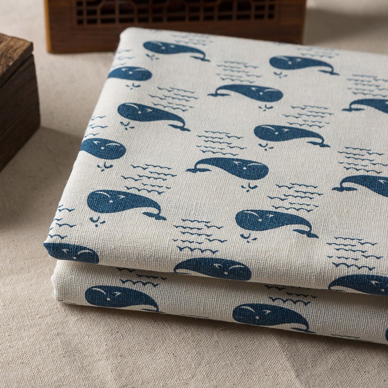 Tấm Vải Lanh Cotton Hình Cá Voi Hoạt Họa Thủ Công Kiểu Nhật Hàn Chuyên Dùng