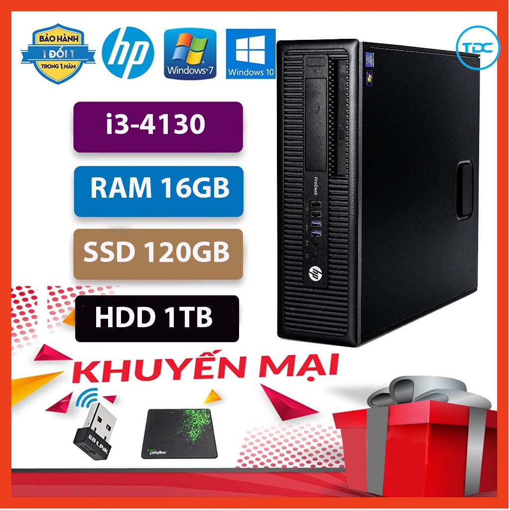 Case máy tính để bàn HP 600G1 CPU i3-4130  Ram 16GB SSD 120GB + HDD 1TB Tặng USB thu Wifi+Bàn di chuột