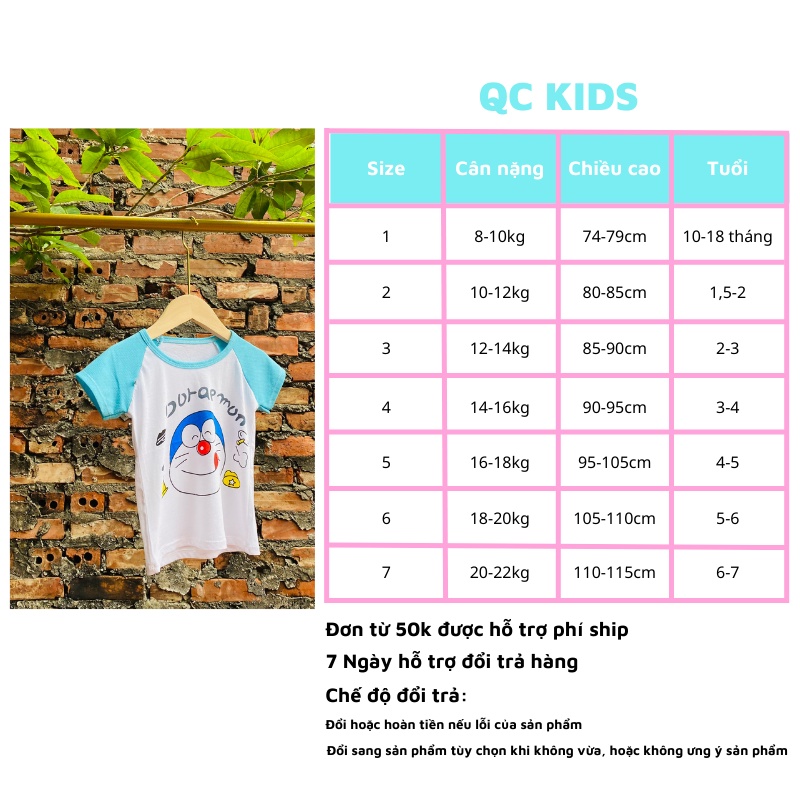 Áo thun bé trai bé gái QC-KIDS, áo cộc tay cho bé chất cotton doreamon 8-18kg