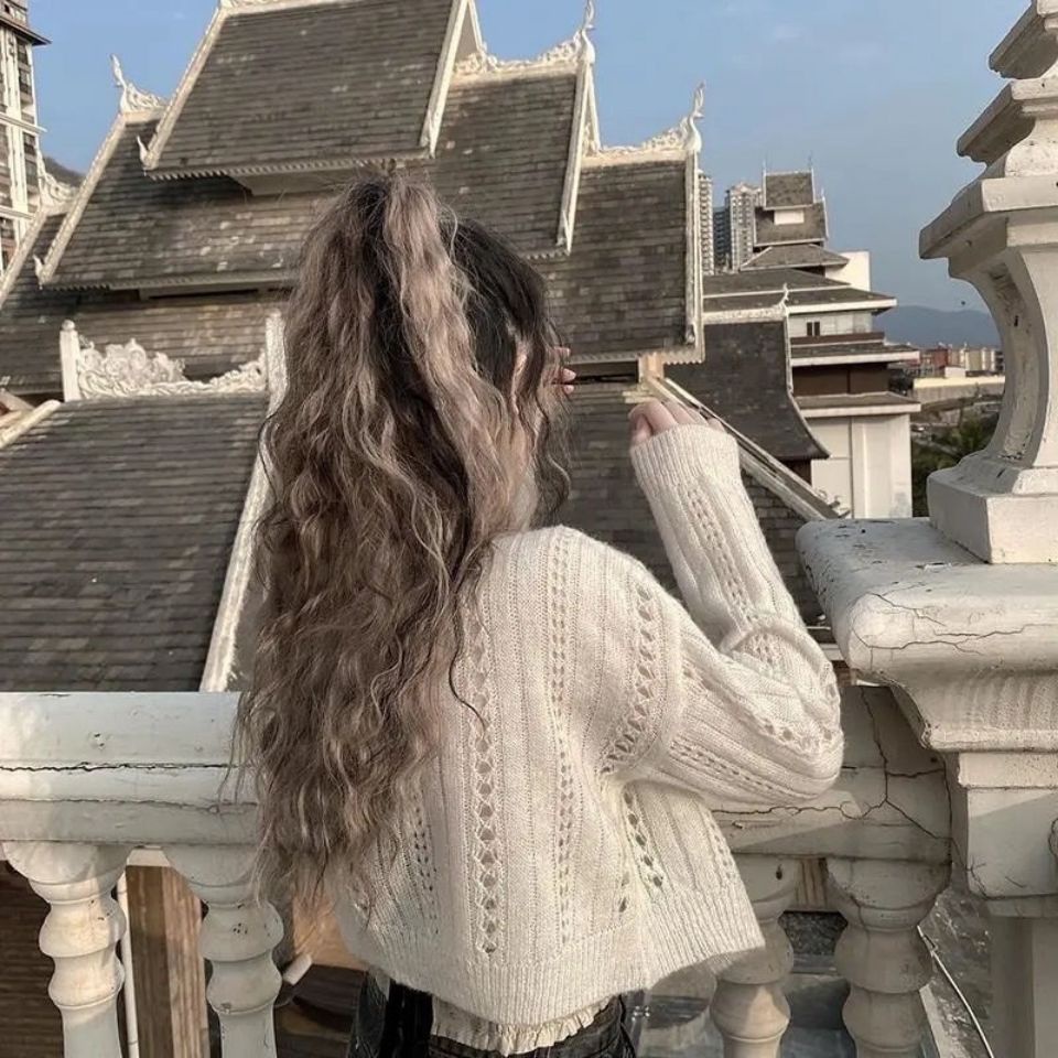 Áo khoác Cardigan đính ngọc trai phong cách retro dễ phối đồ
