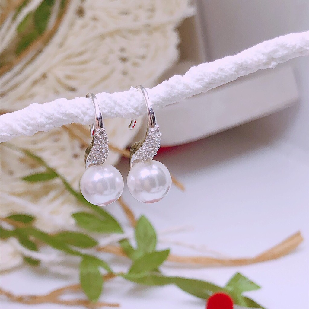 BÔNG TAI NỮ BẠC TA GẮN ĐÁ NHỎ HẠT CHÂU 8LY - KHUYÊN TAI BIBI SILVER - BBS