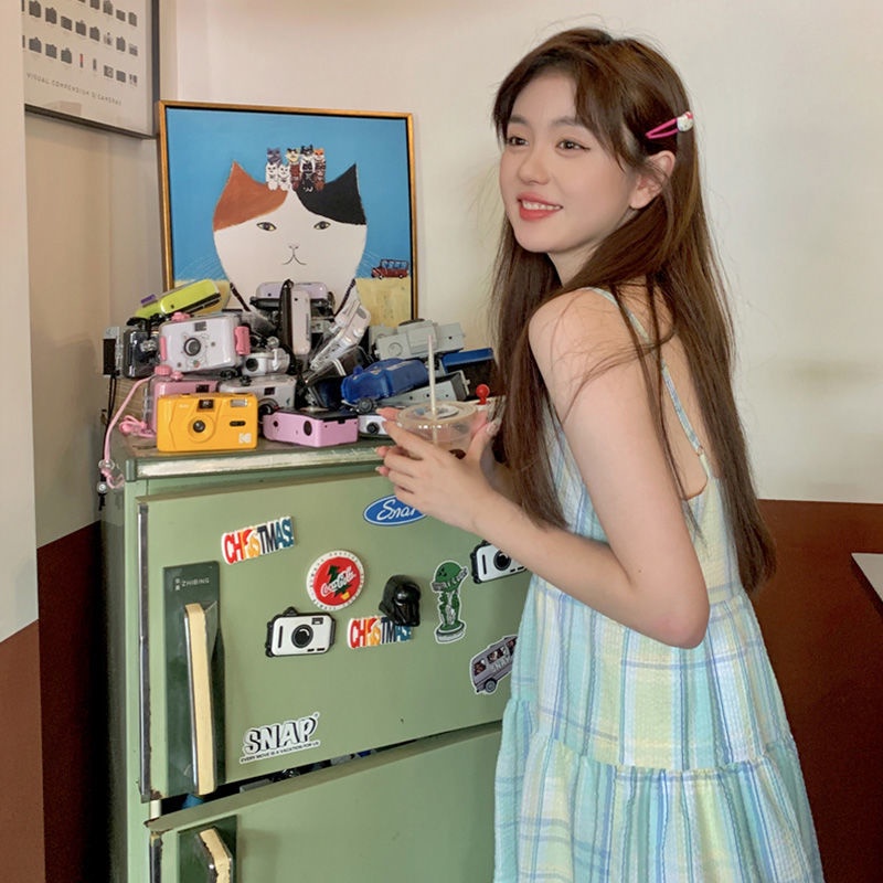 Đầm Hai Dây Họa Tiết Kẻ Sọc Phong Cách Pháp Mẫu Mới Ngọt Ngào Thời Trang Mùa Hè Cho Nữ