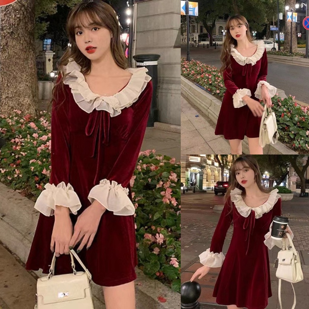 🎀Đầm đỏ chữ A phối nơ thời trang nữ tính Hàn Quốc | BigBuy360 - bigbuy360.vn