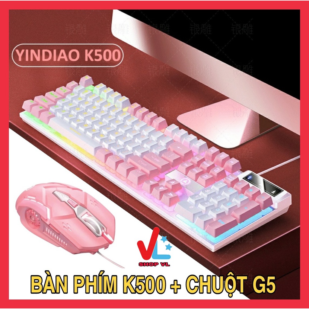 COMBO Bàn phím giả cơ YINDIAO K500 + Chuột G5 đa dạng màu sắc kèm theo đèn led 7 màu xuyên phím dành cho game thủ - VL