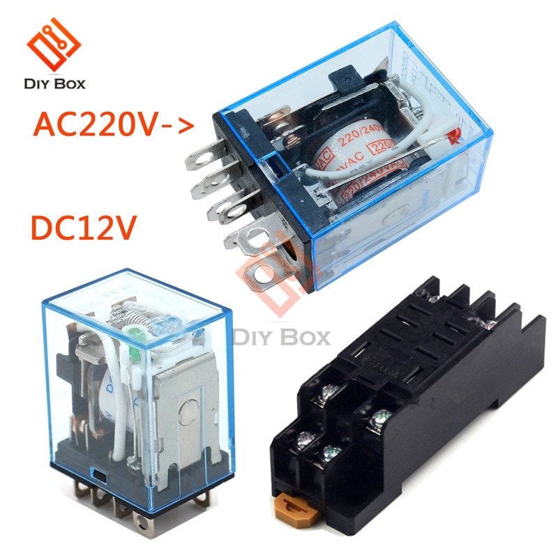 1PCS LY2NJ Relay Electronic Module 8 Pin Delay Relay Transparent Shell Relay AC 220V DC 12V10 A Mini Electromagnetic Coil Power