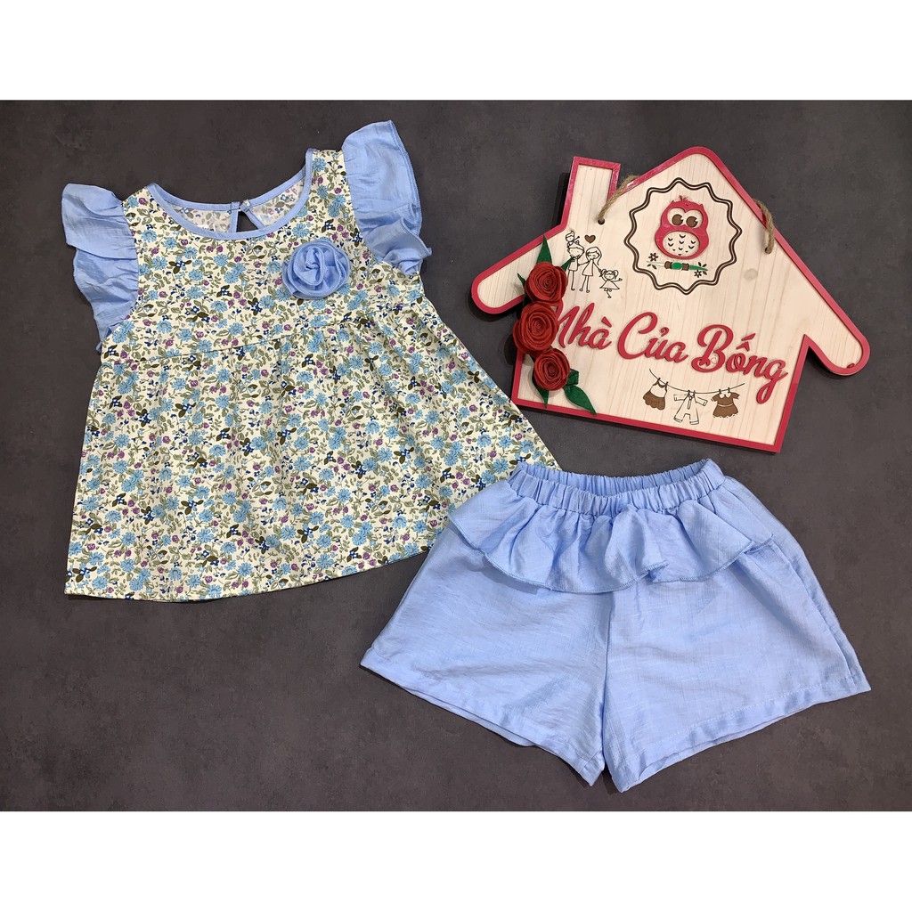 Bộ bé gái chất tơ sọc thêu hoa size 10,5 - 38 kg