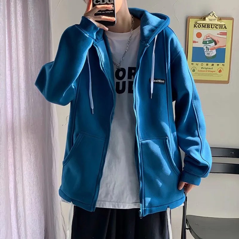 Áo khoác hoodie giữ ấm thiết kế màu trơn size M-2Xl phong cách mùa thu đông cho cặp đôi