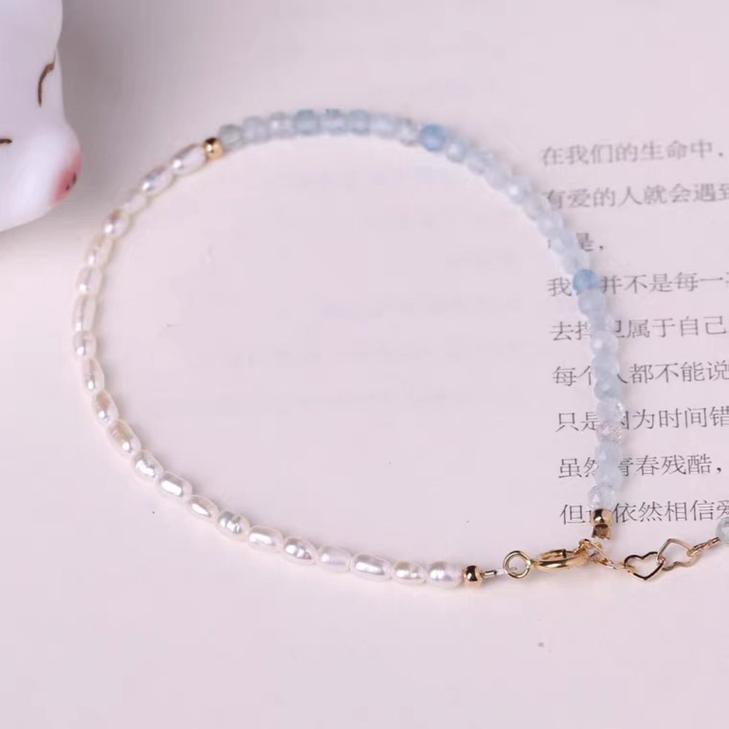 [Hàng Mới] Vòng Đeo Tay Hạt Ngọc Trai Xanh Lam Nhạt Thiết Kế Cảm Giác Chạm Cho Xiaomi