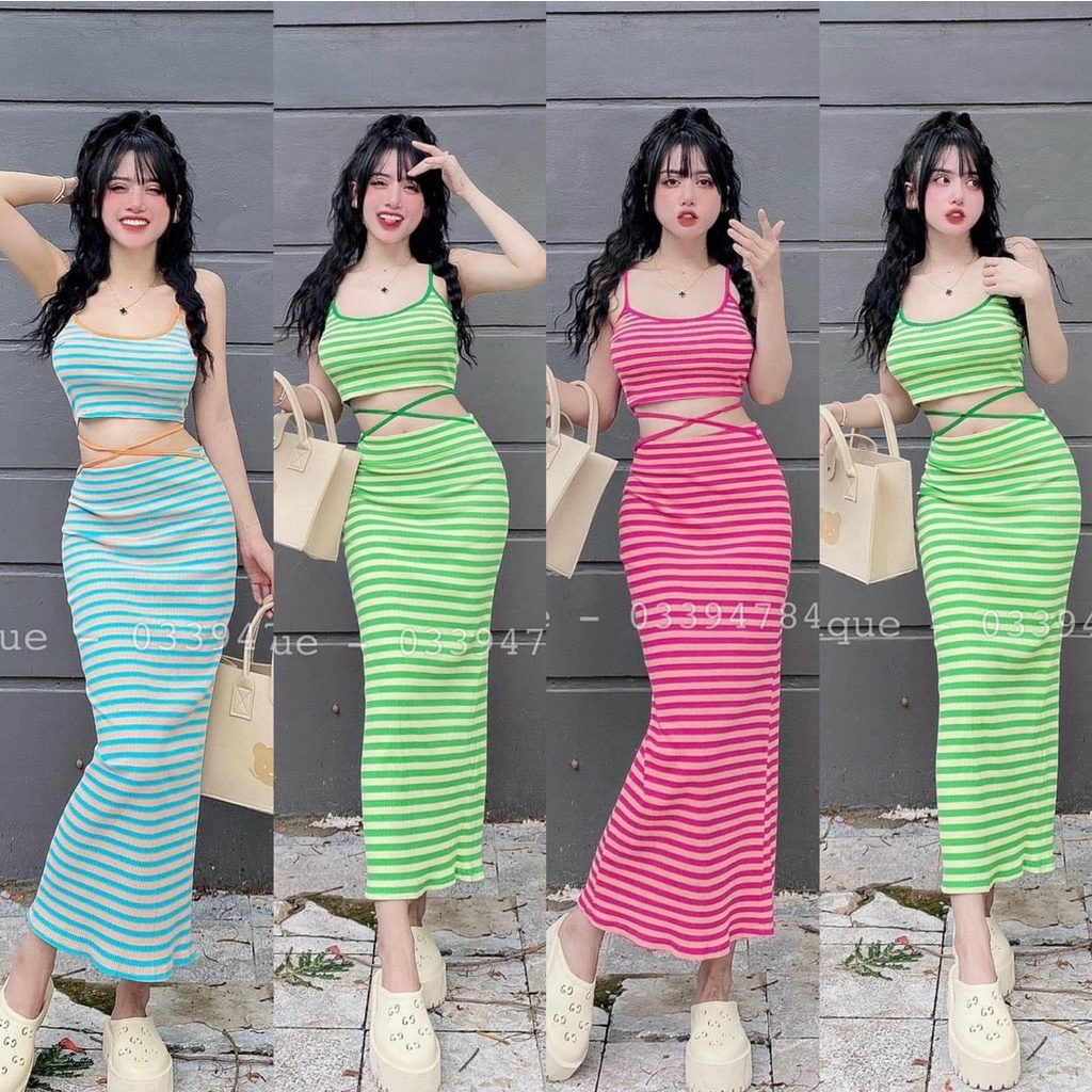 Đầm nữ maxi body 2 dây đan dây eo liền thân sọc ngang 3 màu cực đẹp cho cô nàng năng động oa