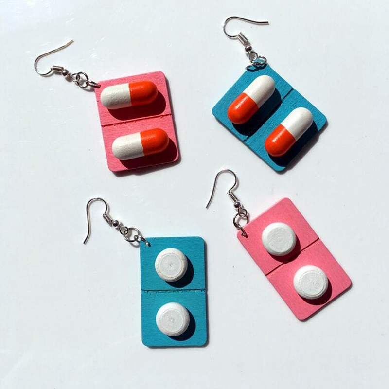 Earrings Khuyên tai thiết kế hình viên thuốc độc đáo màu sắc dễ thương